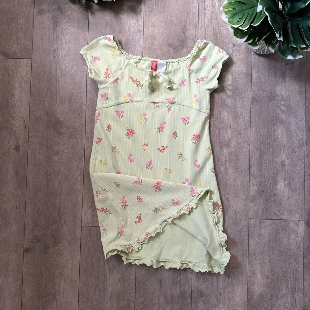 Vintage Gymboree Girl’s Peasant Front Floral Green Dress Pink Accents Size 6